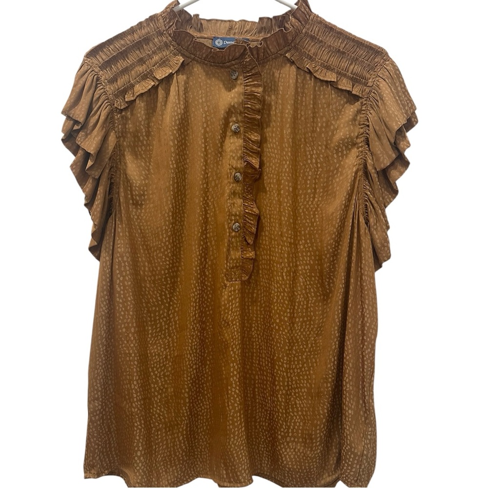 Democracy Dotted Woven Jacquard Ruffle Blouse Size XL - Picture 4 of 7
